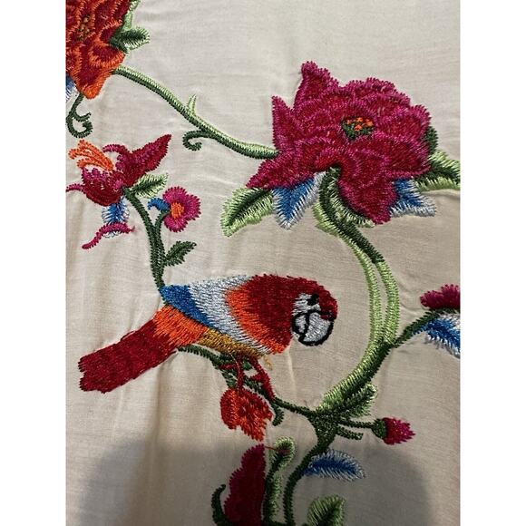 Zara Premium Collection Boho Dress Size XS Embroidered Floral Birds Peasant - Picture 3 of 10